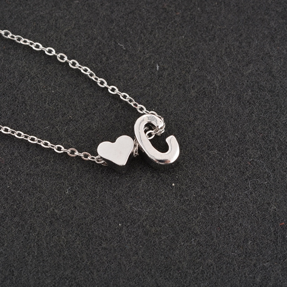 Dainty Heart & C Initial Monogram Charm Necklace - Picture 1 of 7